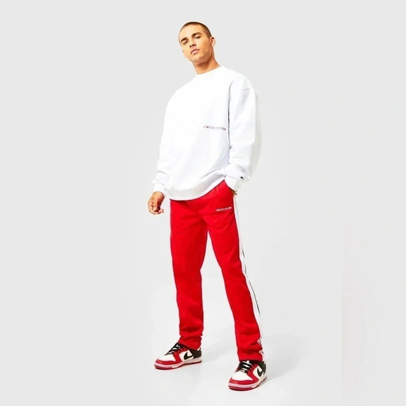 Boohoo Man Oversized Tracksuit Set Limited 2 PC Sweater and Tricot Jogger Red-XS - Picture 1 of 3